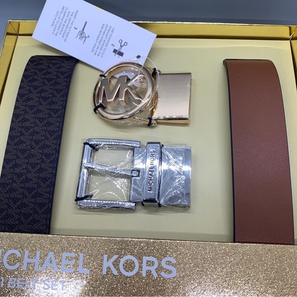 MICHAEL KORS Women's 4in1 Gift Box Set 2 Brown Belts 2 Buckles Cut To Fit 1 Sz - Picture 4 of 9